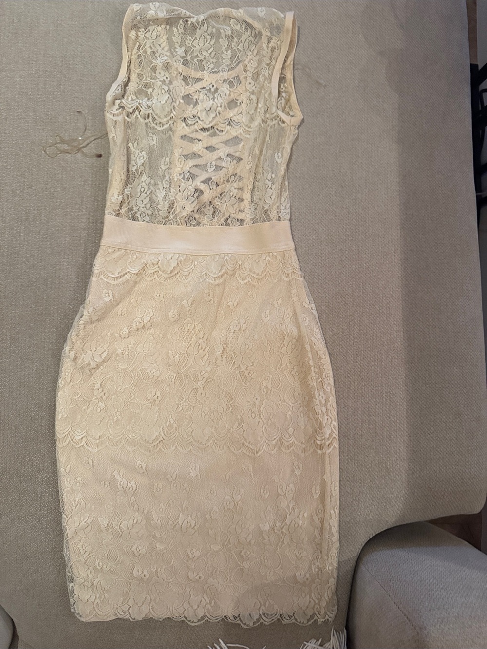 House of CB Strapless Cream Lace Sheath Dress